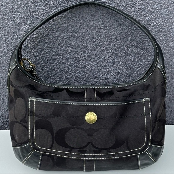 Coach Black Ergo Signature Jacquard  Hobo Bag With Black Leather Accents - Picture 1 of 6
